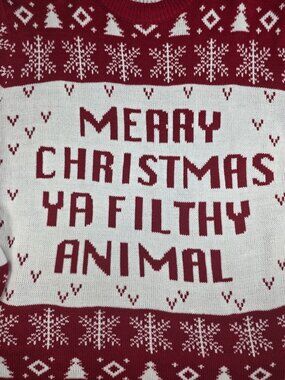 Merry Christmas Ya Filthy Animal Ugly Christmas Sweater Men's Large